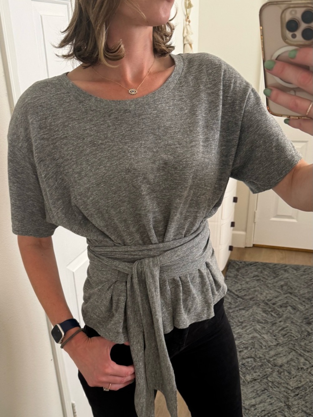 Jonathan Simkhai x Carbon38 Gray Tie Waist Knit Top Size L